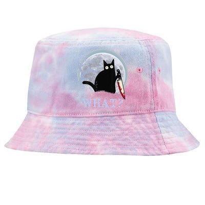 Cat What Murderous Black Cat With Knife Halloween Costume Tie-Dyed Bucket Hat