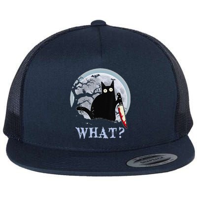 Cat What Murderous Black Cat With Knife Halloween Costume Flat Bill Trucker Hat