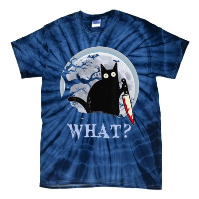 Cat What Murderous Black Cat With Knife Halloween Costume Tie-Dye T-Shirt