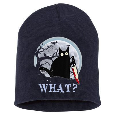 Cat What Murderous Black Cat With Knife Halloween Costume Short Acrylic Beanie