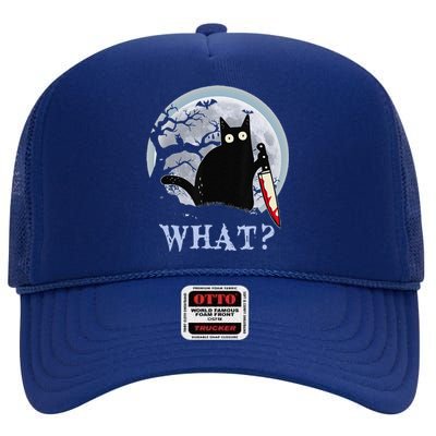 Cat What Murderous Black Cat With Knife Halloween Costume High Crown Mesh Back Trucker Hat