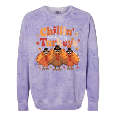 Chillin With My Turkeys Thanksgiving Family Matching Colorblast Crewneck Sweatshirt