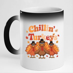 Chillin With My Turkeys Thanksgiving Family Matching 11oz Black Color Changing Mug