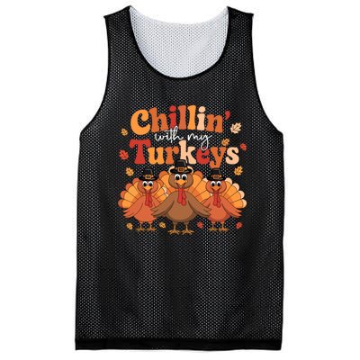 Chillin With My Turkeys Thanksgiving Family Matching Mesh Reversible Basketball Jersey Tank