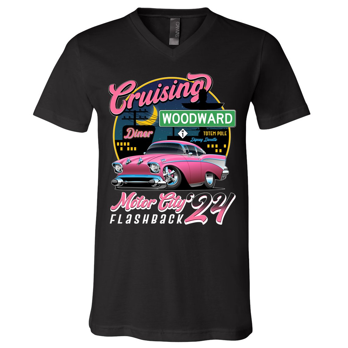 Cruising Woodward Motor City Flashback 2024 Pink Version V-Neck T-Shirt