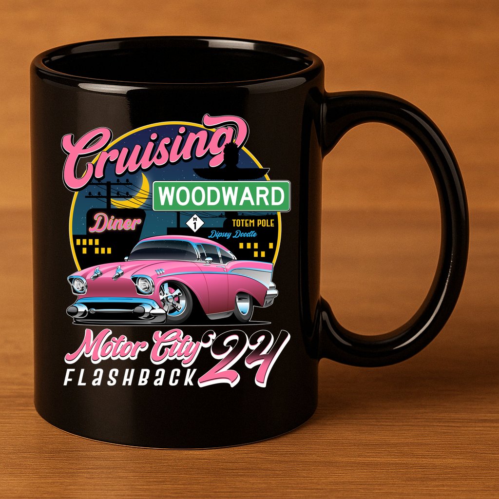 Cruising Woodward Motor City Flashback 2024 Pink Version 11oz C Handle Ceramic Mug