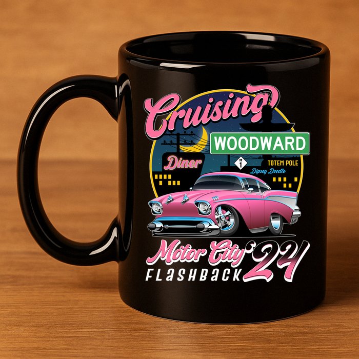 Cruising Woodward Motor City Flashback 2024 Pink Version 11oz C Handle Ceramic Mug