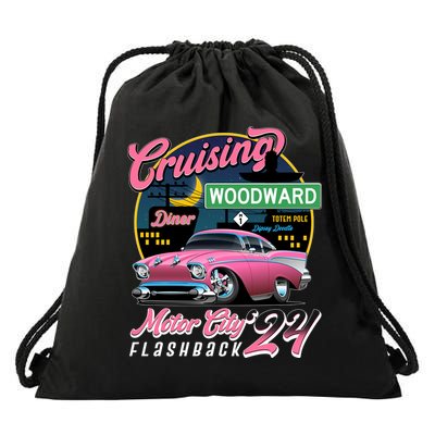 Cruising Woodward Motor City Flashback 2024 Pink Version Drawstring Bag