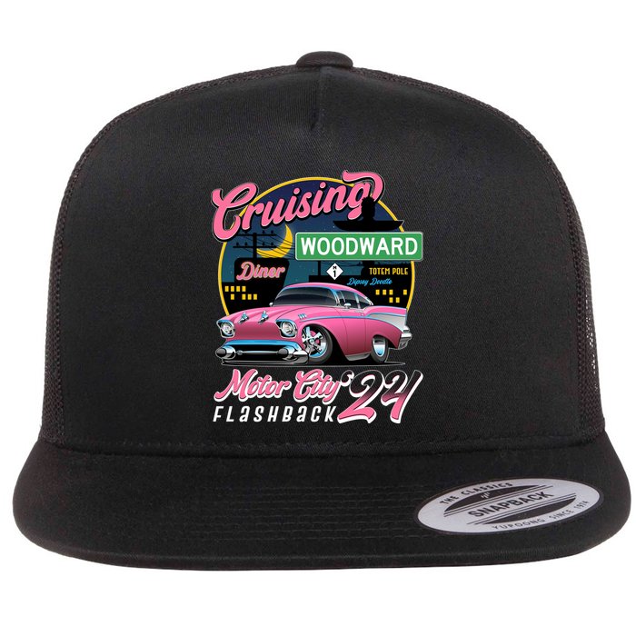 Cruising Woodward Motor City Flashback 2024 Pink Version Flat Bill Trucker Hat