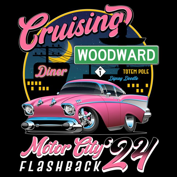 Cruising Woodward Motor City Flashback 2024 Pink Version Flat Bill Trucker Hat