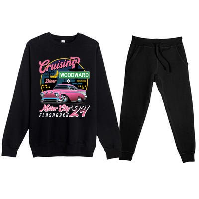 Cruising Woodward Motor City Flashback 2024 Pink Version Premium Crewneck Sweatsuit Set