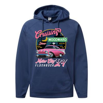 Cruising Woodward Motor City Flashback 2024 Pink Version Performance Fleece Hoodie