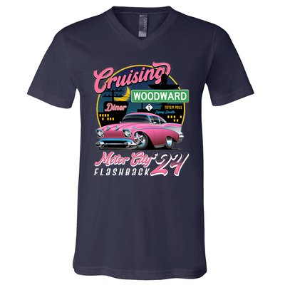 Cruising Woodward Motor City Flashback 2024 Pink Version V-Neck T-Shirt