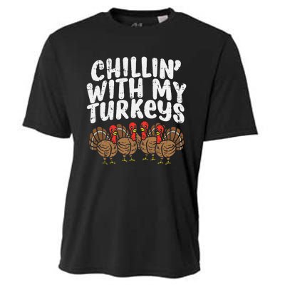 Chillin With My Turkeys Thanksgiving Family Cooling Performance Crew T-Shirt