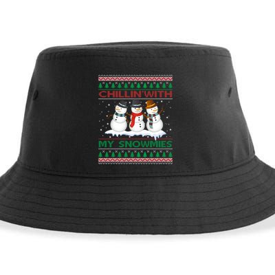 Chillin With My Snowmies Snow Ugly Christmas Sweater Gift Sustainable Bucket Hat