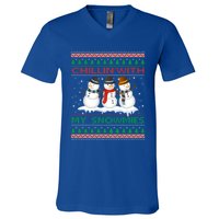 Chillin With My Snowmies Snow Ugly Christmas Sweater Gift V-Neck T-Shirt