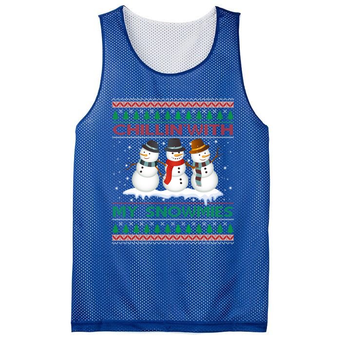 Chillin With My Snowmies Snow Ugly Christmas Sweater Gift Mesh Reversible Basketball Jersey Tank