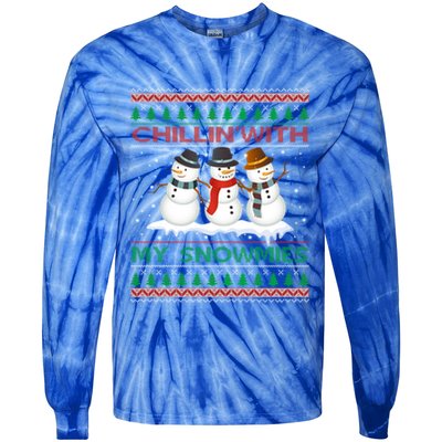 Chillin With My Snowmies Snow Ugly Christmas Sweater Gift Tie-Dye Long Sleeve Shirt