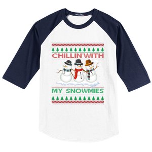 Chillin With My Snowmies Snow Ugly Christmas Sweater Gift Baseball Sleeve Shirt