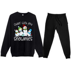 Chillin With My Snowmies Ugly Snowman Christmas Premium Crewneck Sweatsuit Set