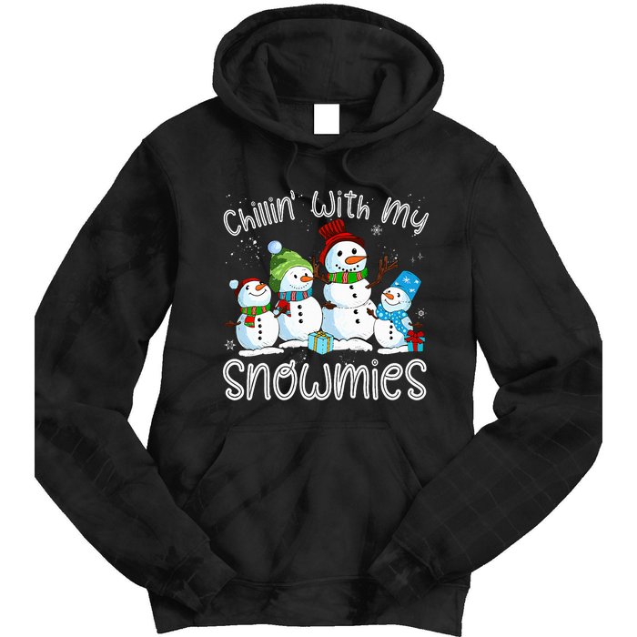 Chillin With My Snowmies Ugly Snowman Christmas Tie Dye Hoodie