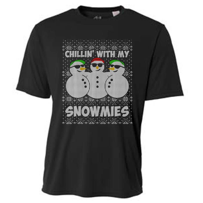 Chillin With My Snowmies Funny Ugly Christmas Cooling Performance Crew T-Shirt