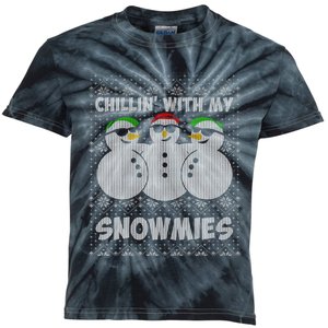 Chillin With My Snowmies Funny Ugly Christmas Kids Tie-Dye T-Shirt