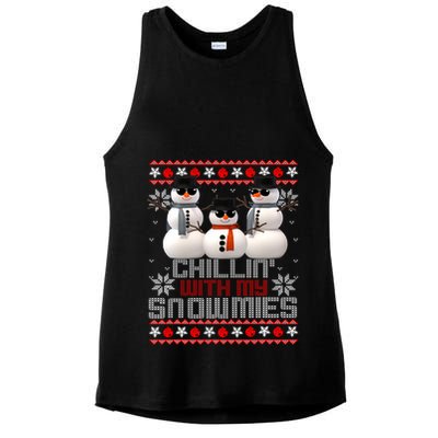 Chillin With My Snowmies Ugly Christmas Xmas Snowman Ladies PosiCharge Tri-Blend Wicking Tank