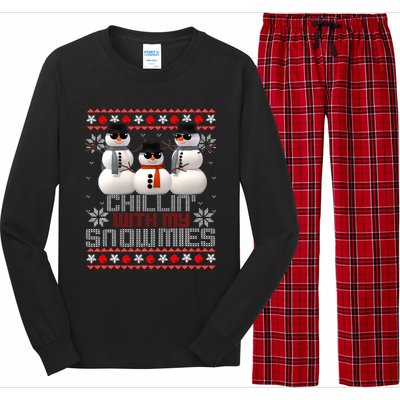 Chillin With My Snowmies Ugly Christmas Xmas Snowman Long Sleeve Pajama Set