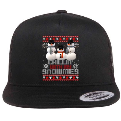 Chillin With My Snowmies Ugly Christmas Xmas Snowman Flatbill Hat