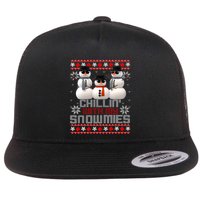 Chillin With My Snowmies Ugly Christmas Xmas Snowman Flat Bill Trucker Hat