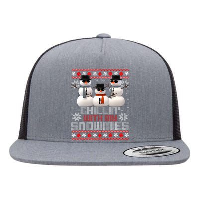 Chillin With My Snowmies Ugly Christmas Xmas Snowman Flat Bill Trucker Hat