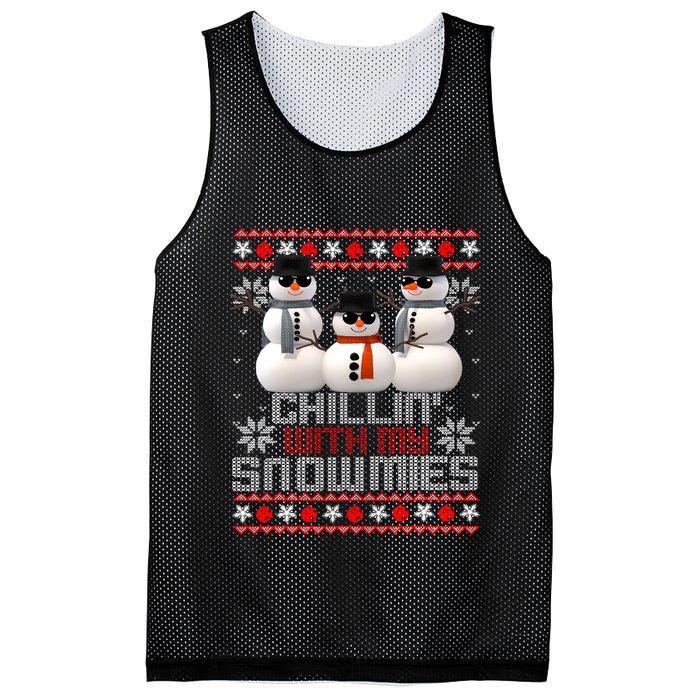 Chillin With My Snowmies Ugly Christmas Xmas Snowman Mesh Reversible Basketball Jersey Tank