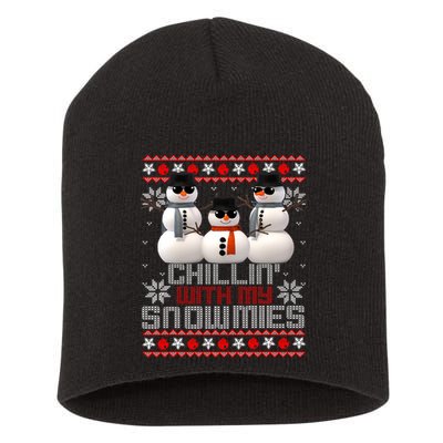 Chillin With My Snowmies Ugly Christmas Xmas Snowman Short Acrylic Beanie