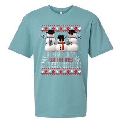 Chillin With My Snowmies Ugly Christmas Xmas Snowman Sueded Cloud Jersey T-Shirt