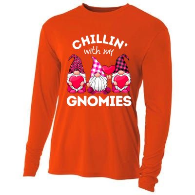 Chillin With My Gnomies Valentines Day Gnomes Leopard Plaid Gift Cooling Performance Long Sleeve Crew