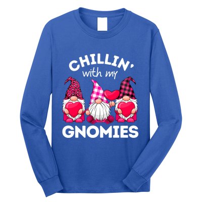 Chillin With My Gnomies Valentines Day Gnomes Leopard Plaid Gift Long Sleeve Shirt