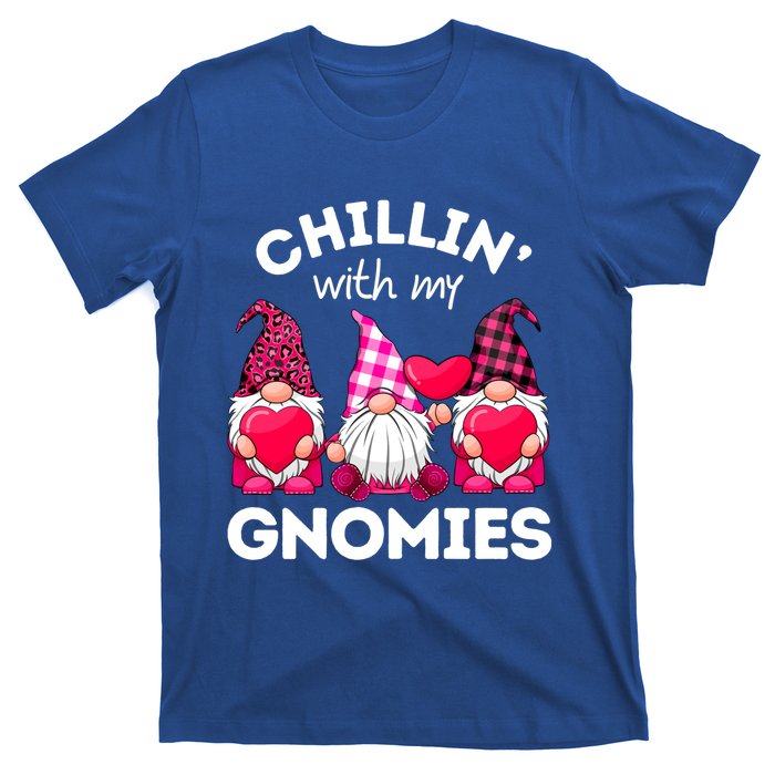 Chillin With My Gnomies Valentines Day Gnomes Leopard Plaid Gift T-Shirt