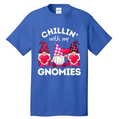 Chillin With My Gnomies Valentines Day Gnomes Leopard Plaid Gift Tall T-Shirt