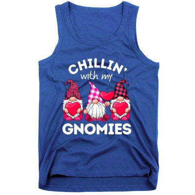 Chillin With My Gnomies Valentines Day Gnomes Leopard Plaid Gift Tank Top