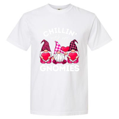 Chillin With My Gnomies Valentines Day Gnomes Leopard Plaid Gift Garment-Dyed Heavyweight T-Shirt