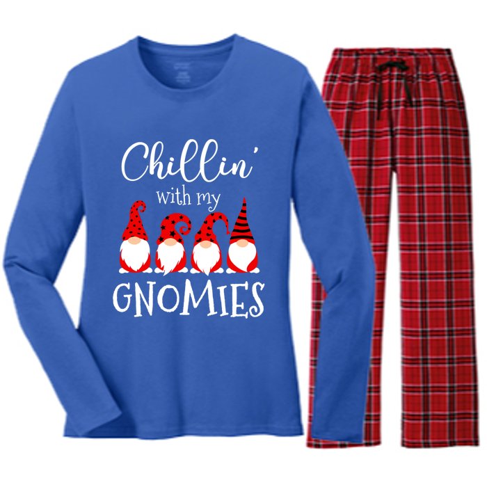 Chillin With My Gnomies Christmas Gnome Holiday Costume Funny Gift Women's Long Sleeve Flannel Pajama Set 