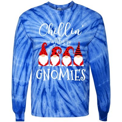 Chillin With My Gnomies Christmas Gnome Holiday Costume Funny Gift Tie-Dye Long Sleeve Shirt