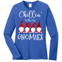 Chillin With My Gnomies Christmas Gnome Holiday Costume Funny Gift Ladies Long Sleeve Shirt