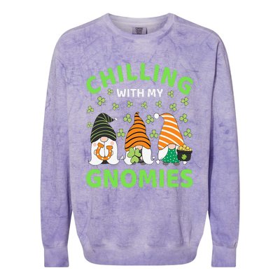 Chilling With My Gnomies St Patricks Day Gnome Shamrock Colorblast Crewneck Sweatshirt