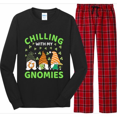 Chilling With My Gnomies St Patricks Day Gnome Shamrock Long Sleeve Pajama Set