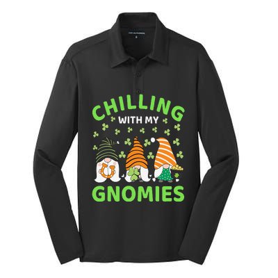 Chilling With My Gnomies St Patricks Day Gnome Shamrock Silk Touch Performance Long Sleeve Polo