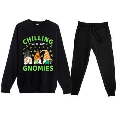 Chilling With My Gnomies St Patricks Day Gnome Shamrock Premium Crewneck Sweatsuit Set