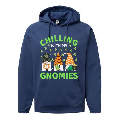 Chilling With My Gnomies St Patricks Day Gnome Shamrock Performance Fleece Hoodie