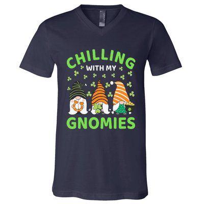 Chilling With My Gnomies St Patricks Day Gnome Shamrock V-Neck T-Shirt